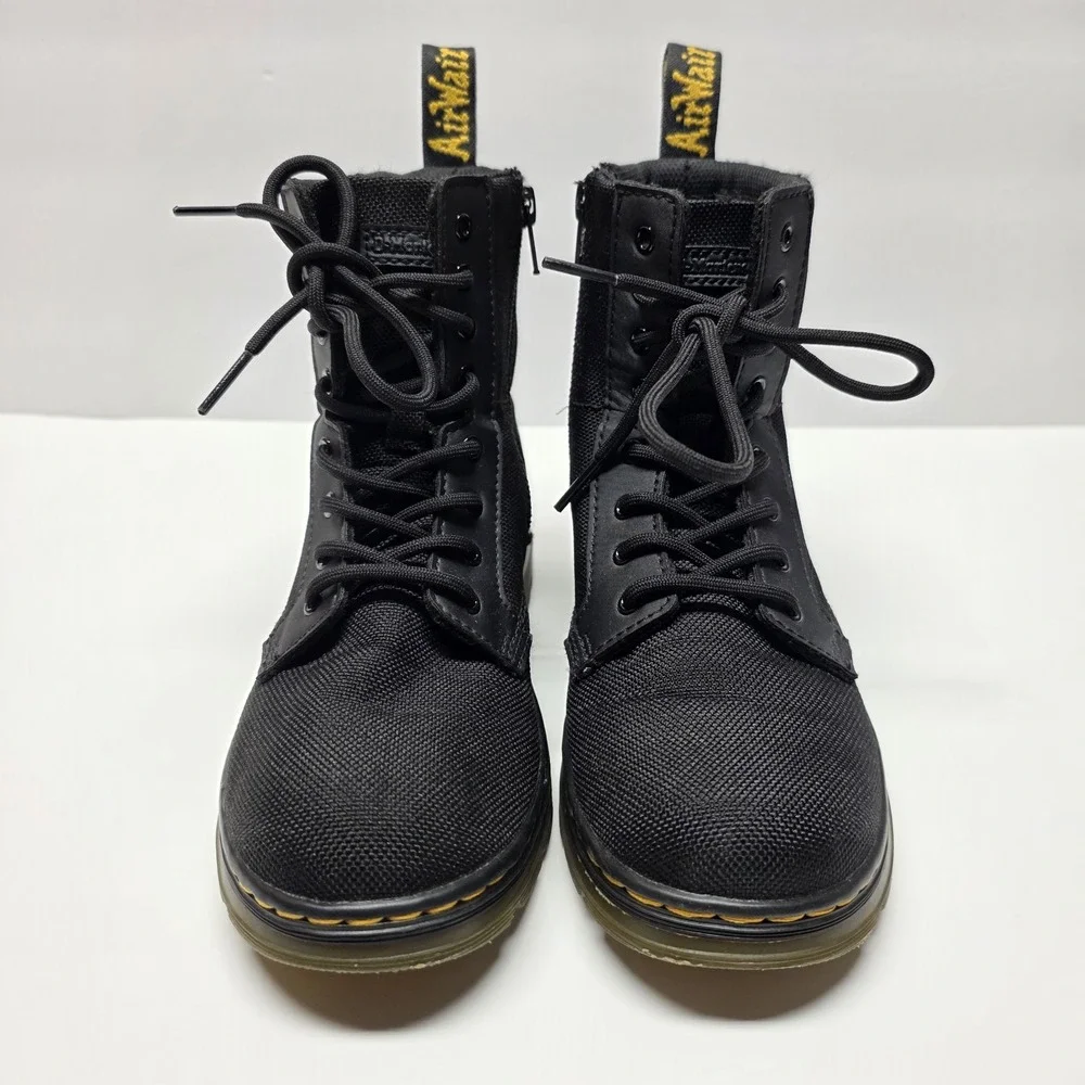 Doc Dr Martens Boots Combs J Combat Lace Up Black Canvas Zip Youth Kids Size 3